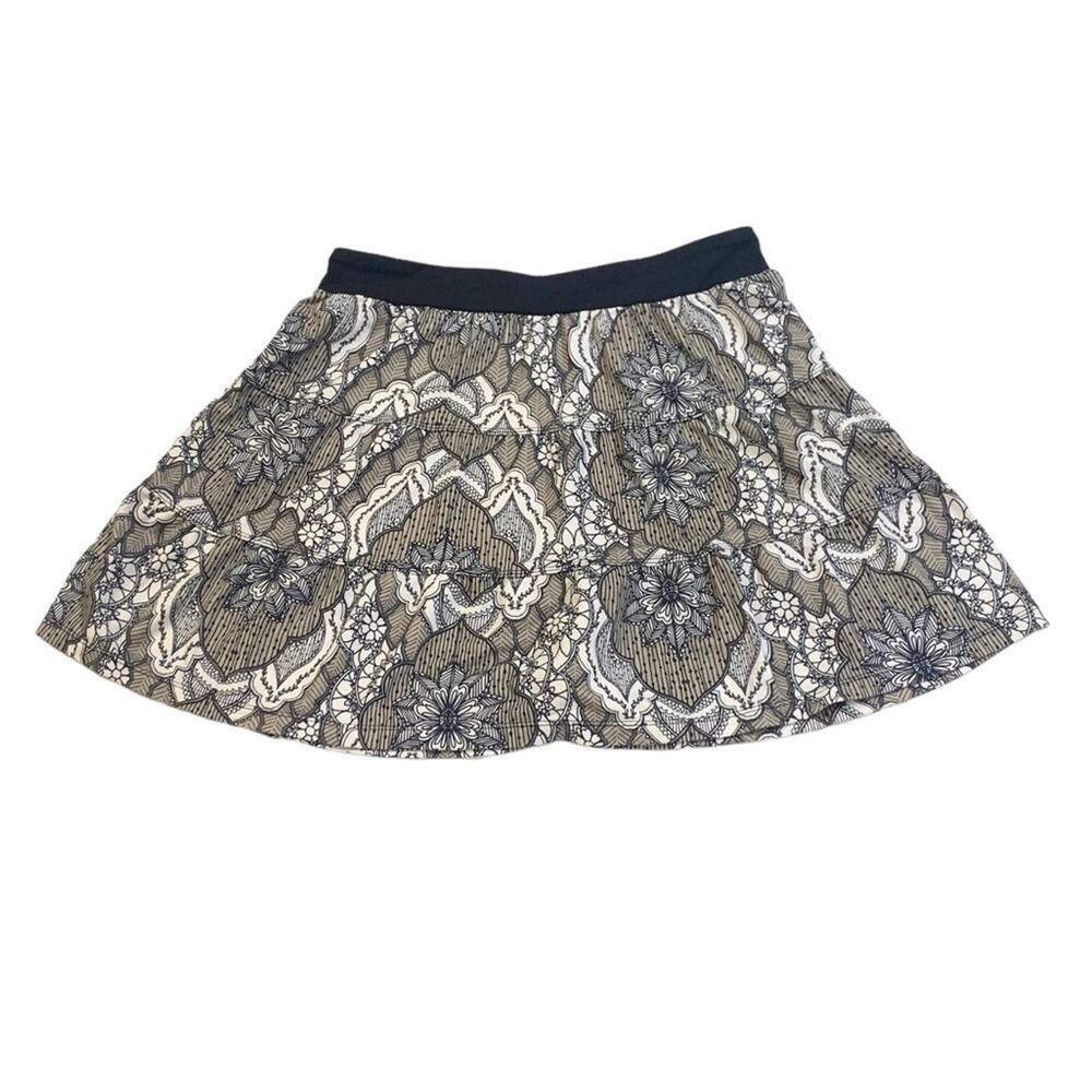 Prana Breathe Mini Skirt Printed Floral Athletic Yoga Y2K Tan White Size M